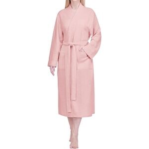 Pavilia Kimono Robe Womens S/M Light Pink Waffle Knit Self-Tie Belt  Pockets NWT
